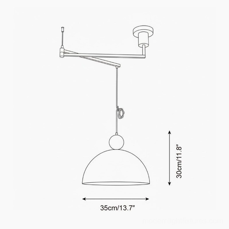 Dotto swing arm pendant lamp technical dimension schematic showing 35cm diameter and 30cm height