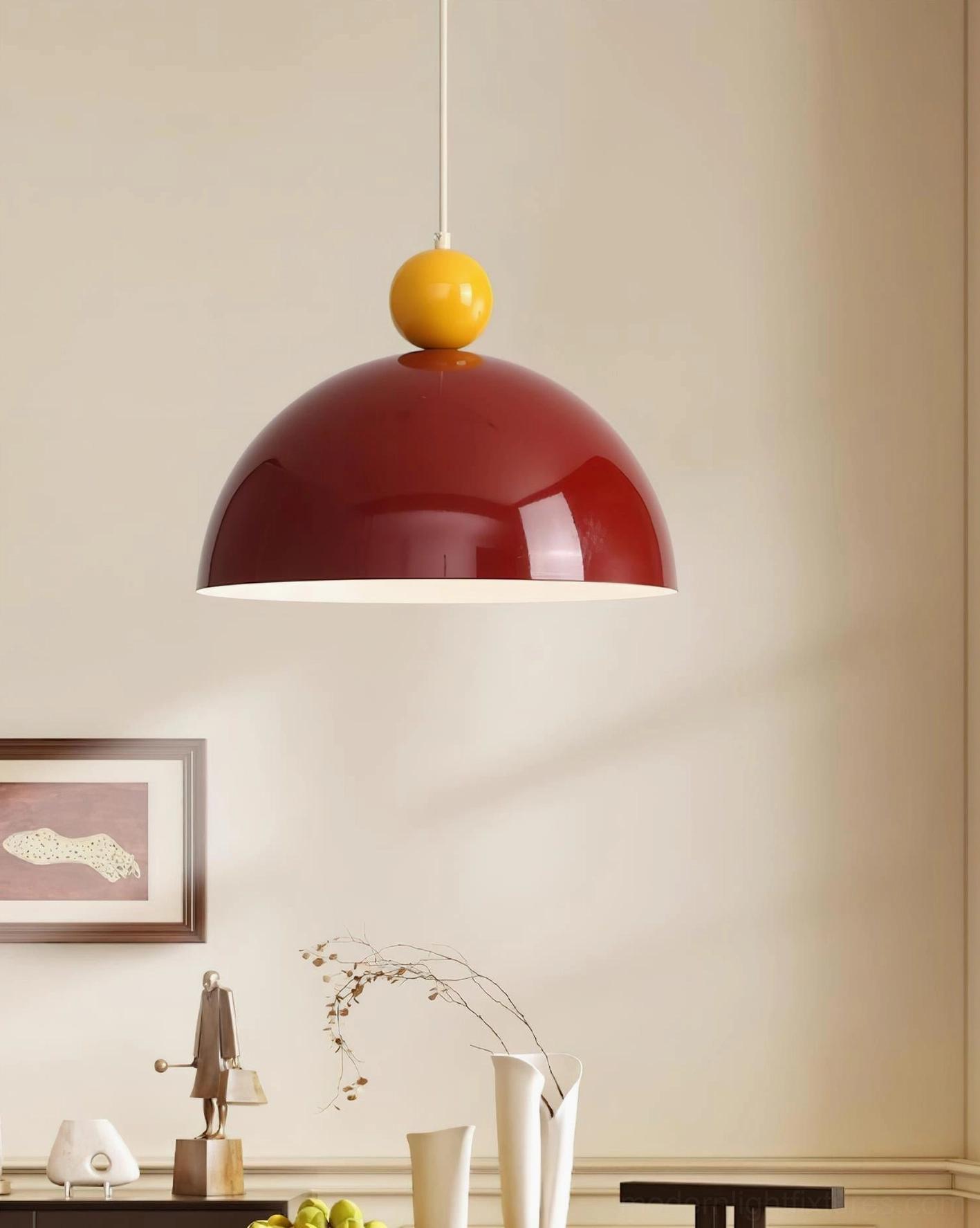 Dotto pop-art color-block pendant lamp showcasing bold retro-modern design with sculptural dome shade and contrasting spherical top