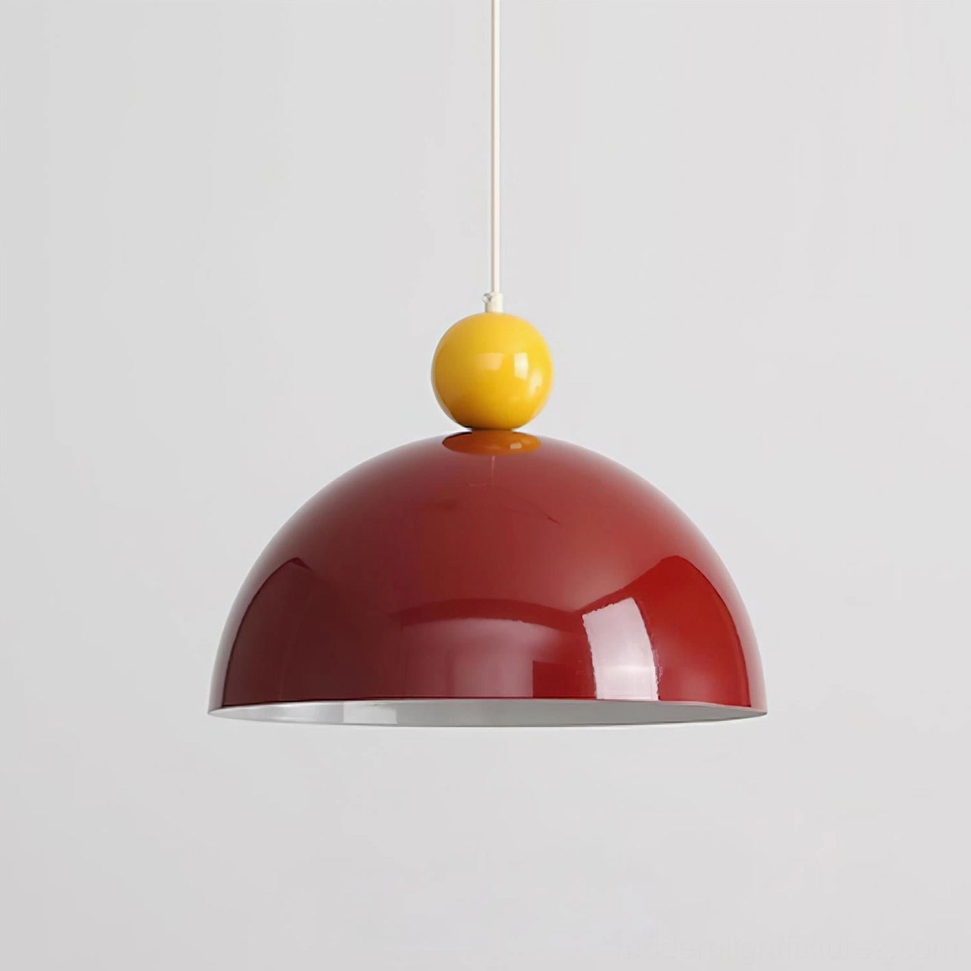 Dotto red and beige color-blocked dome pendant lamp, architectural view displaying dimensional sculptural silhouette and retro aesthetic