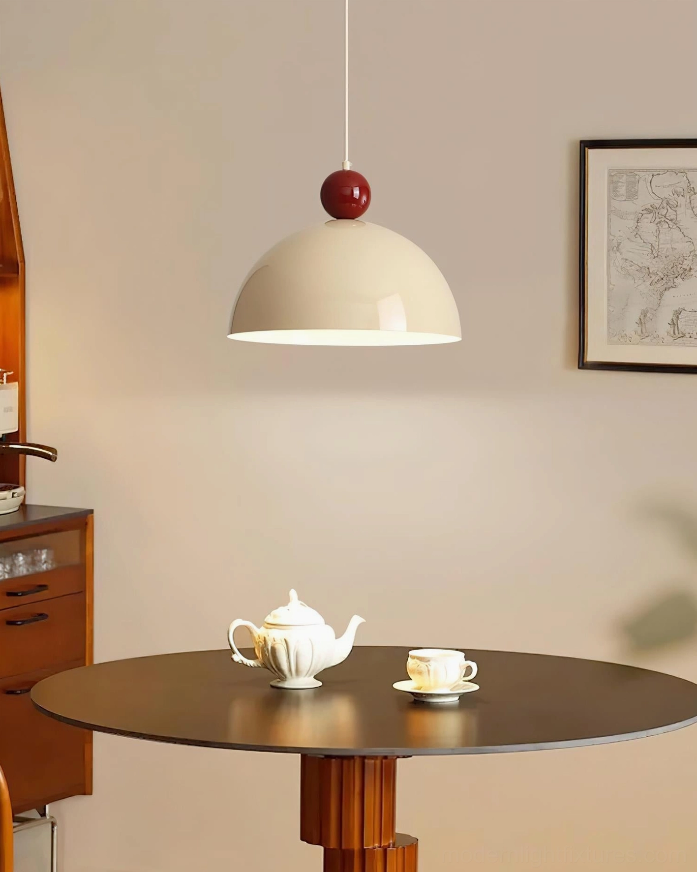 Dotto yellow and red vibrant dome pendant light, showing mid-century modern design influence with contemporary retro styling