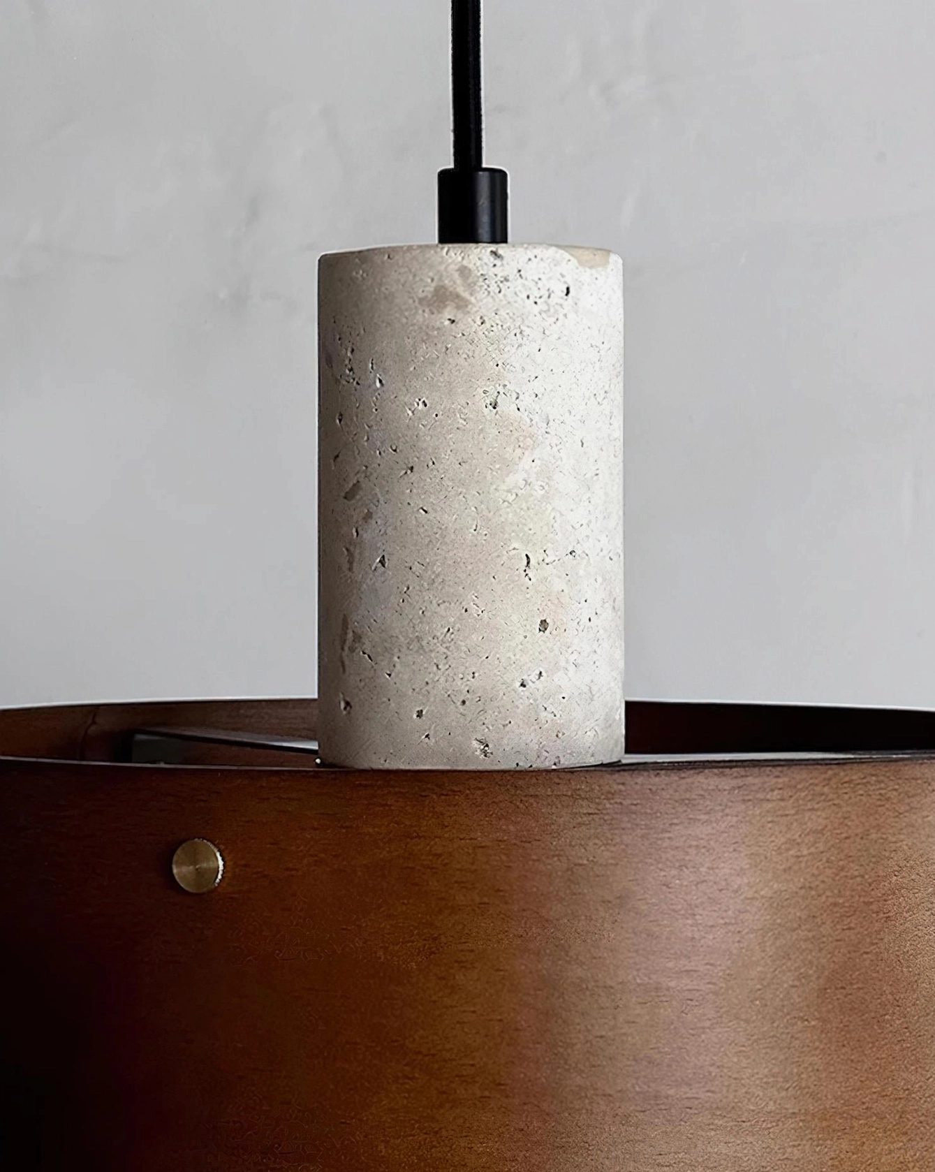 Dovira drum pendant light with E26 socket and hardwired installation hardware showing technical specification and LED bulb compatibility