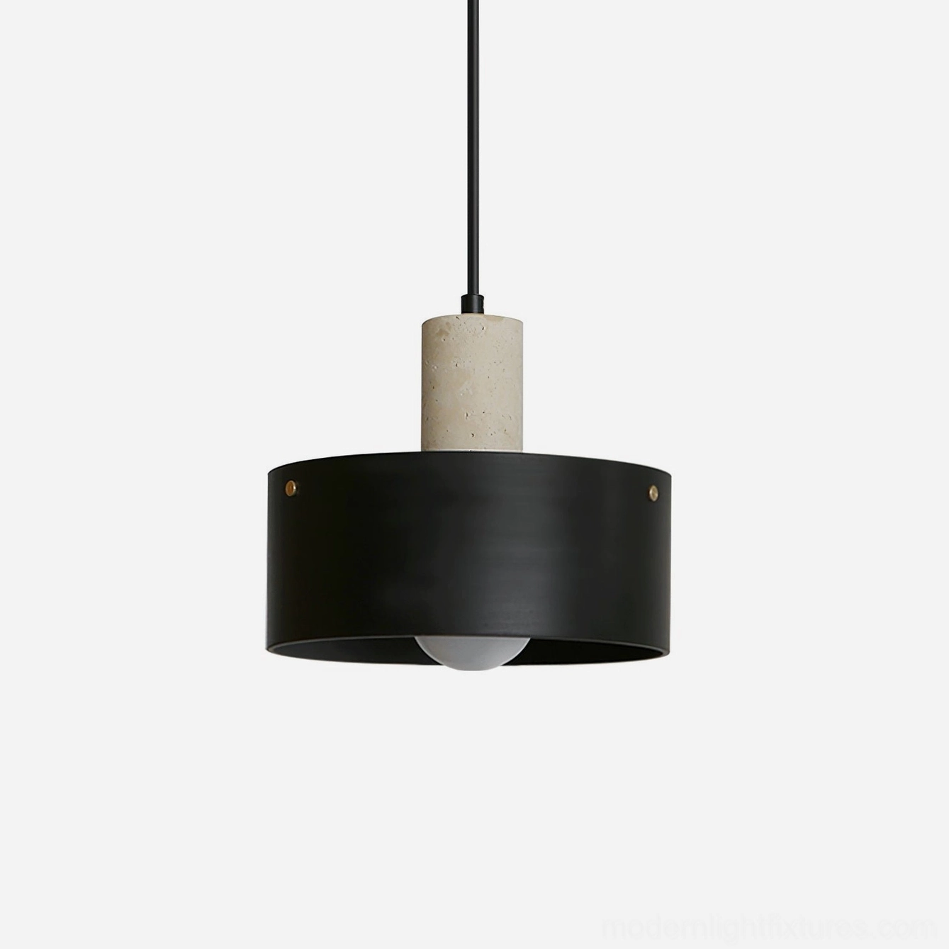 Multiple Dovira drum pendant lights in contemporary home interior showcasing versatile finish options including wood, walnut, beige, and black design flexibility