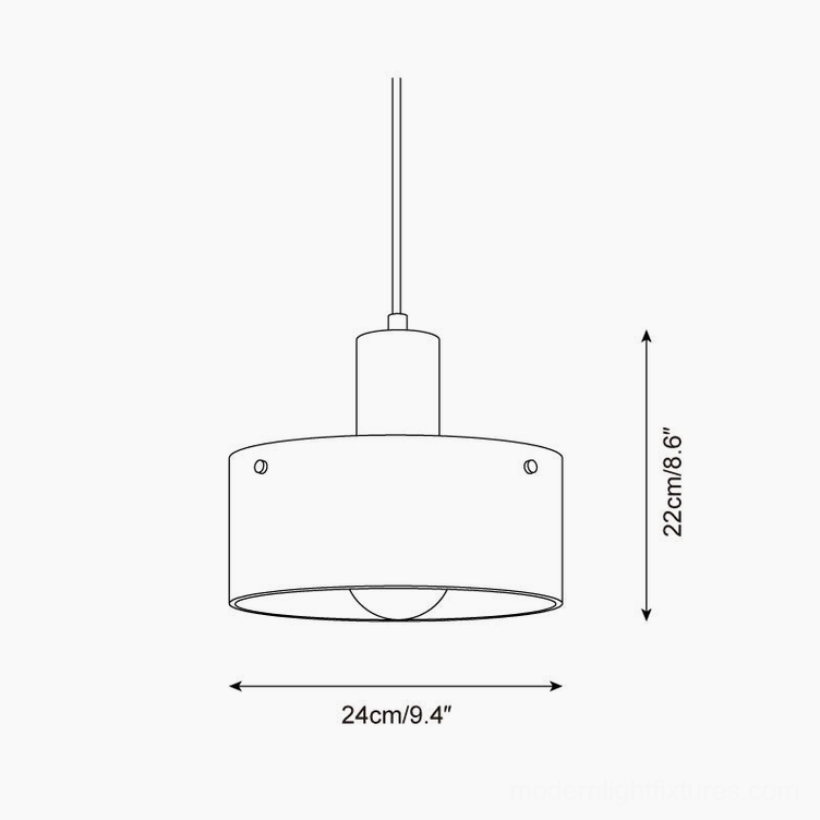 Dovira drum pendant light technical specification schematic showing 24cm width and 22cm height dimensions in engineering drawing style