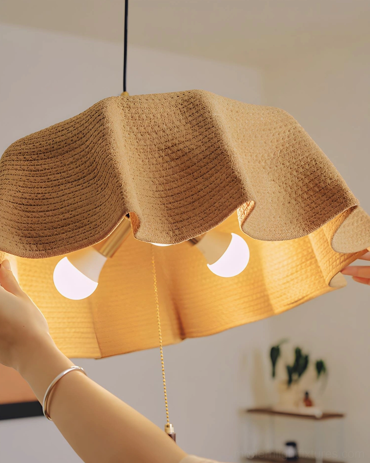 Drapelle textile pendant light with fabric shade diffuser in modern home design context