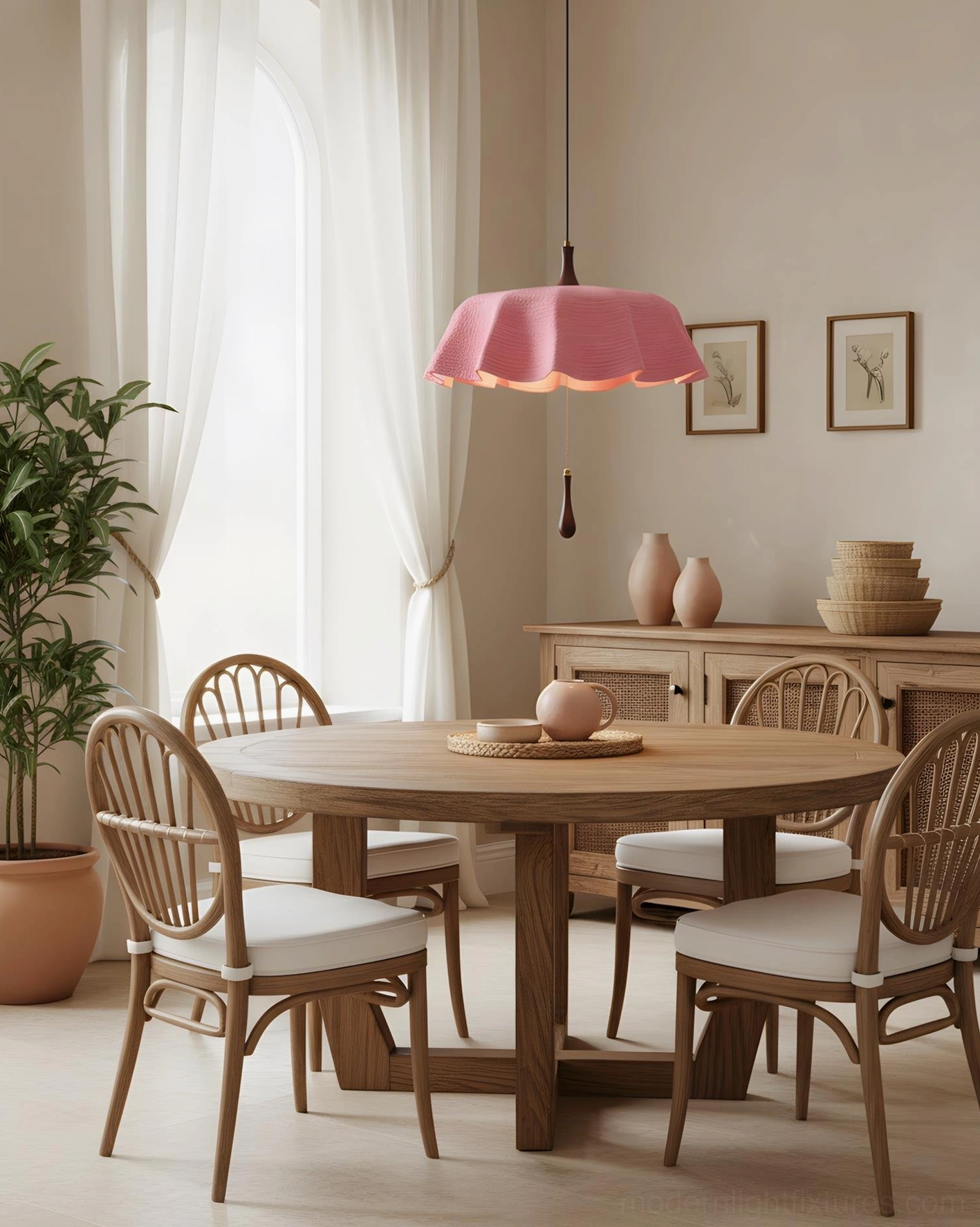 Drapelle fabric pendant light warm glow illumination in minimalist modern interior