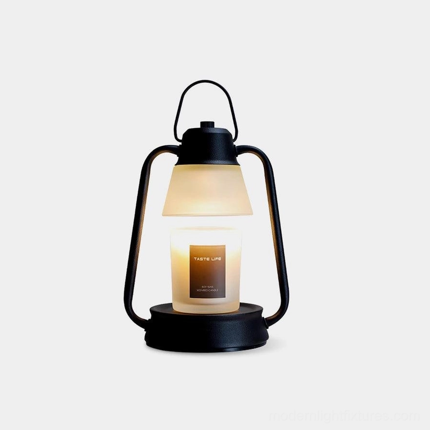 Drifter candle warmer lamp matte black metal frame frosted glass shade front view studio