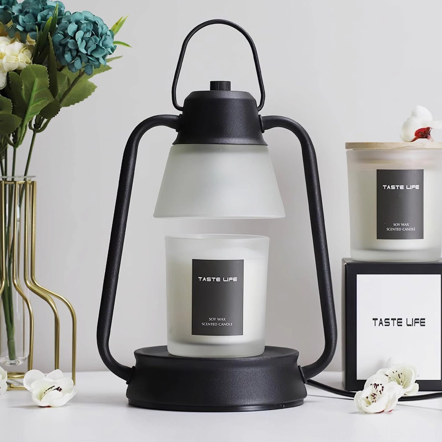 Black candle warmer lamp matte finish modern minimalist home lighting