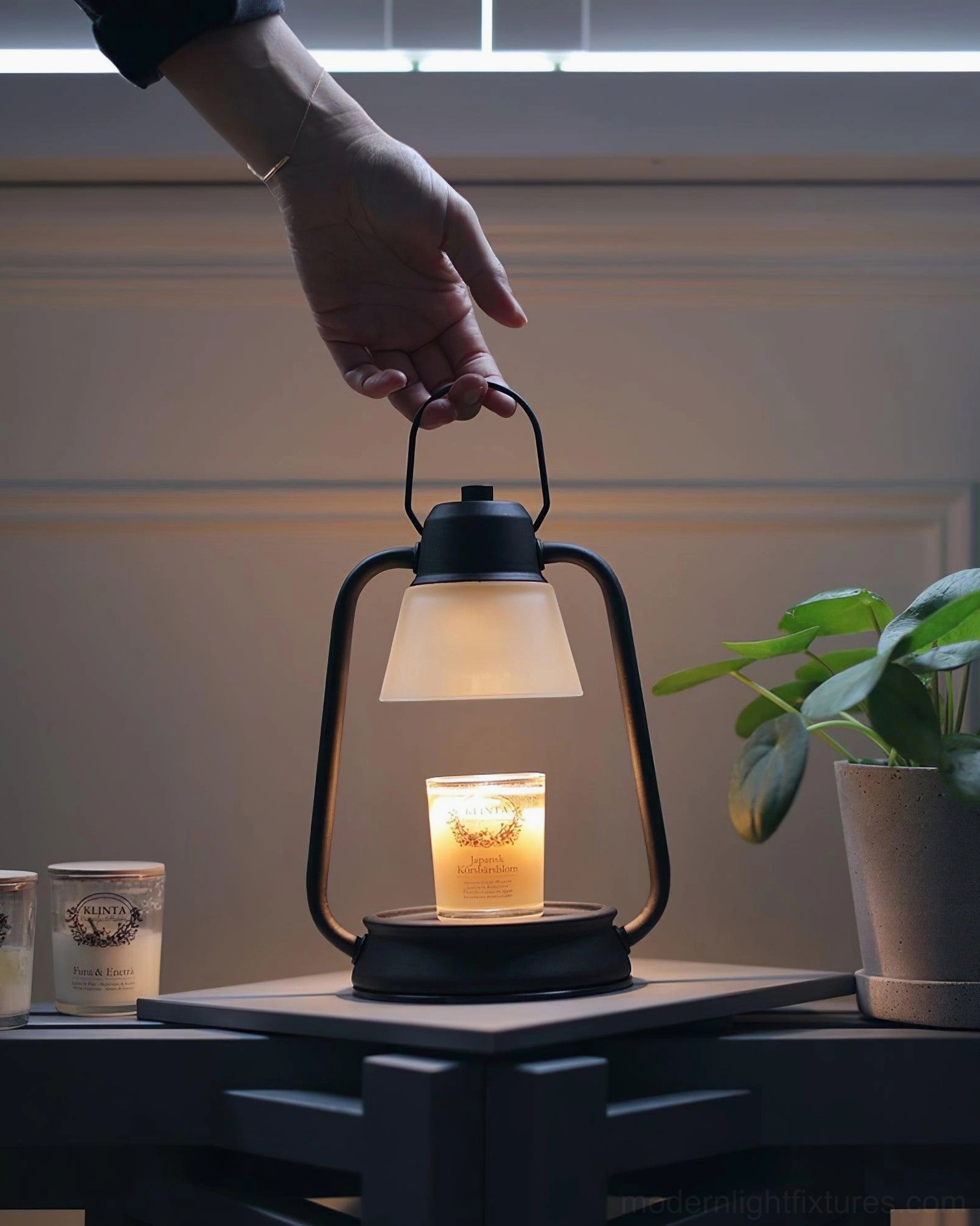 Modern candle warmer lantern lamp warm glowing light home decor accent