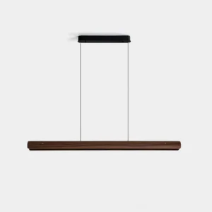 Driftwood Linear Chandelier front view studio product photography minimalist wood pendant light with adjustable cables