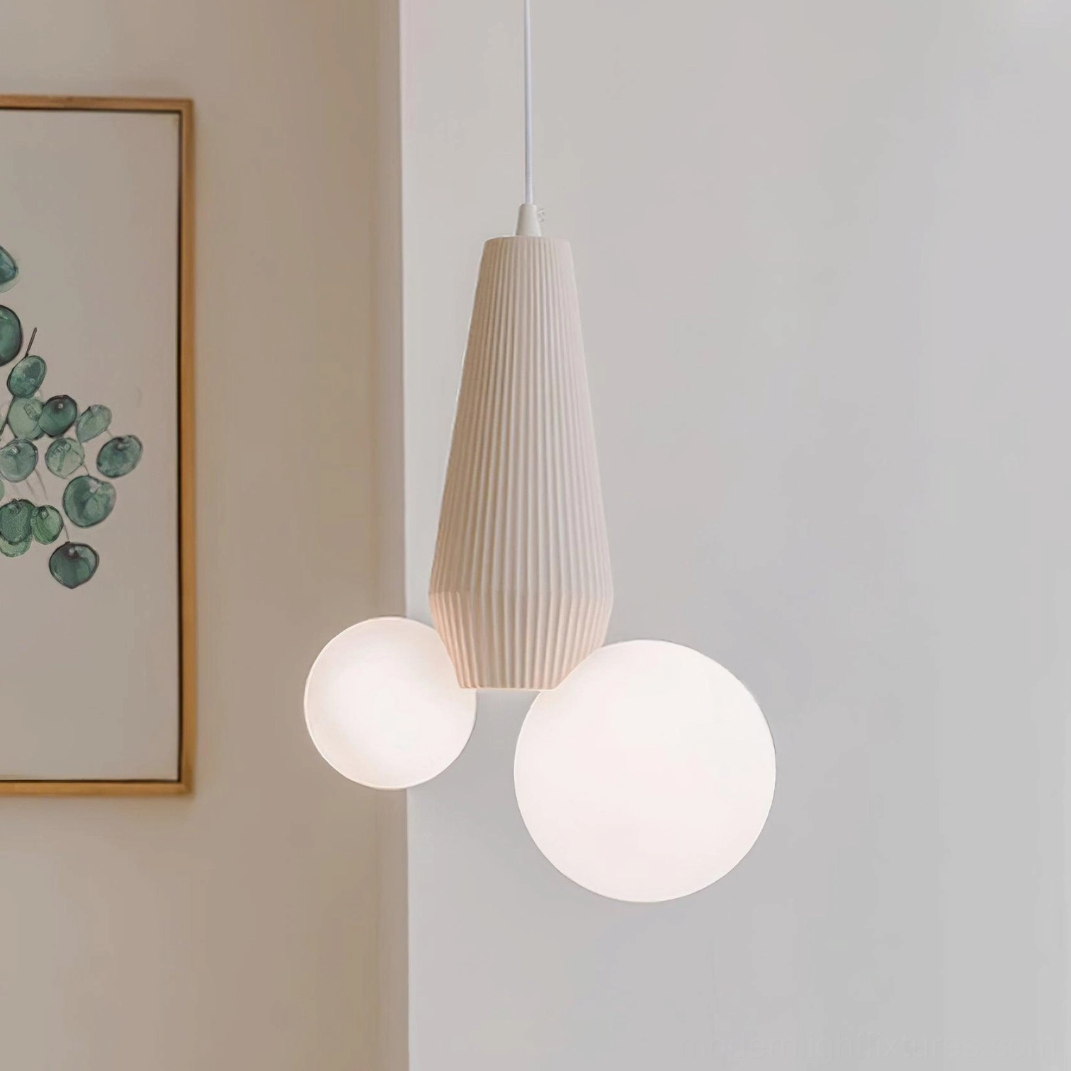 Contemporary pendant fixture in bedroom setting - modern dual globe lighting solution