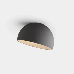 Duo modern flush mount ceiling light - matte gray finish with warm wood interior detail, front product view