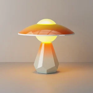Duskora Mushroom Table Lamp featuring warm orange-to-cream ombré gradient, geometric faceted base detail