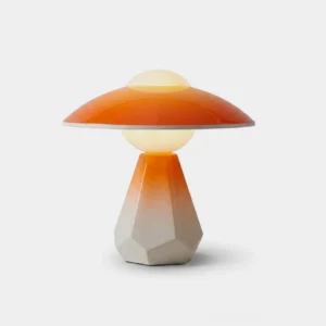 Duskora Mushroom Table Lamp with ombré glass dome and glowing orb on faceted resin base, front view studio shot
