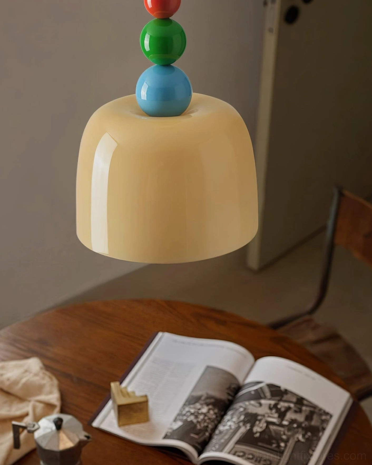 Eclectic beaded pendant light bringing personality and color to modern home interior