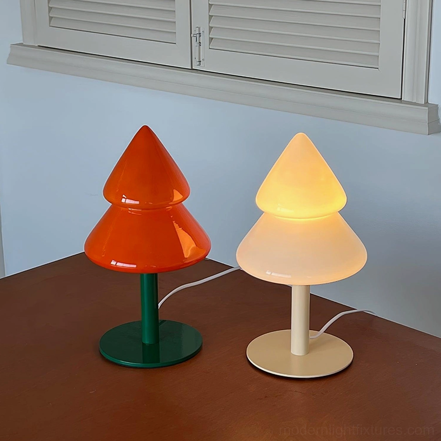 Contemporary eclectic home decor incorporating Christmas tree lamp as statement piece