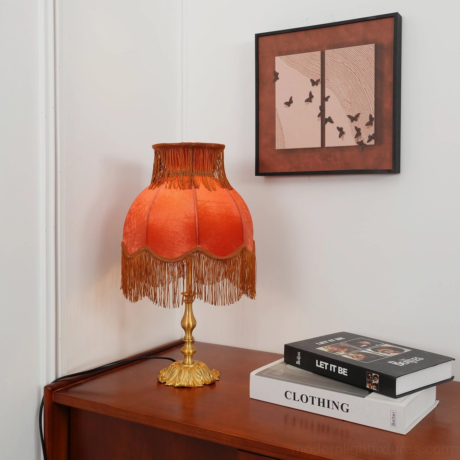 Eclectic tassel table lamp with velvet fringe shade perfect for maximalist home décor