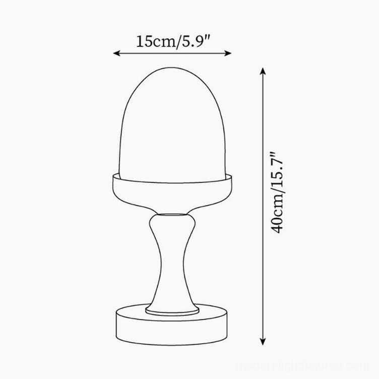 Technical specification drawing of egg table lamp showing 15cm diameter and 40cm height dimensions