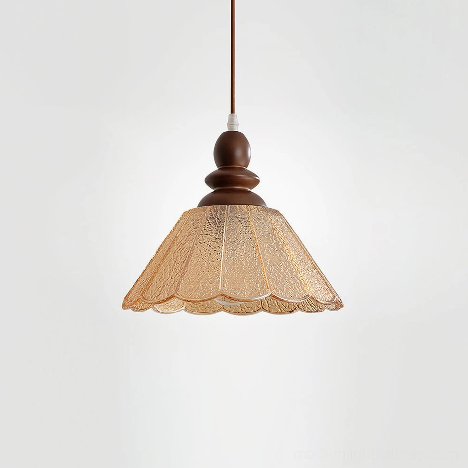 Elara amber textured scalloped glass pendant light fixture, warm vintage decorative lighting