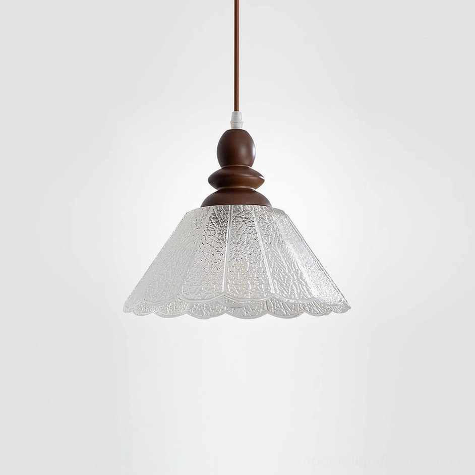Elara clear crackle scalloped glass pendant light with textured diffuser, minimalist vintage fixture studio