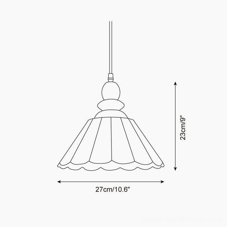 Elara scalloped pendant light technical specifications and dimension schematic, 27cm diameter 23cm height