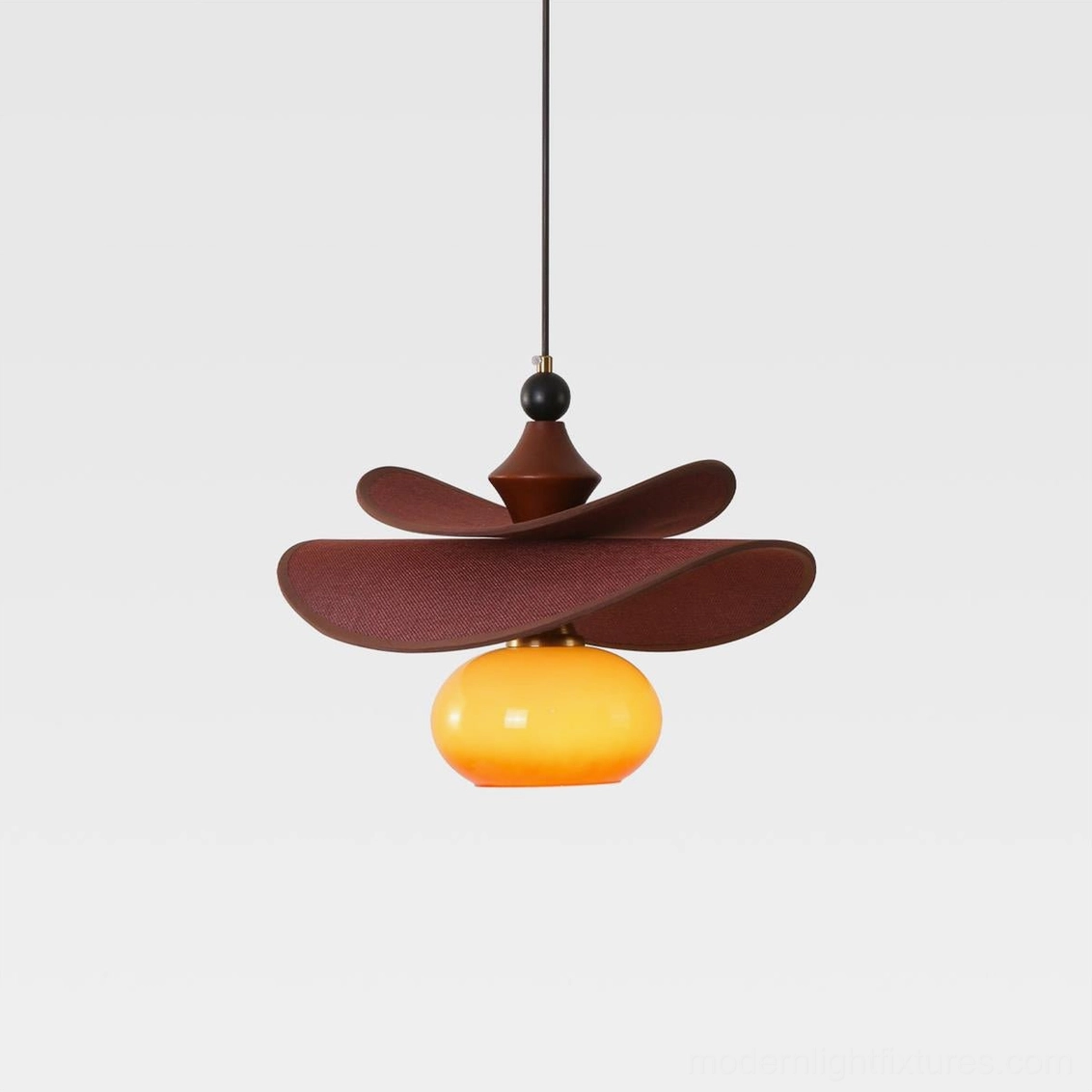 Elaren pendant light caramel color wooden shade, warm finish model, modern hanging lamp
