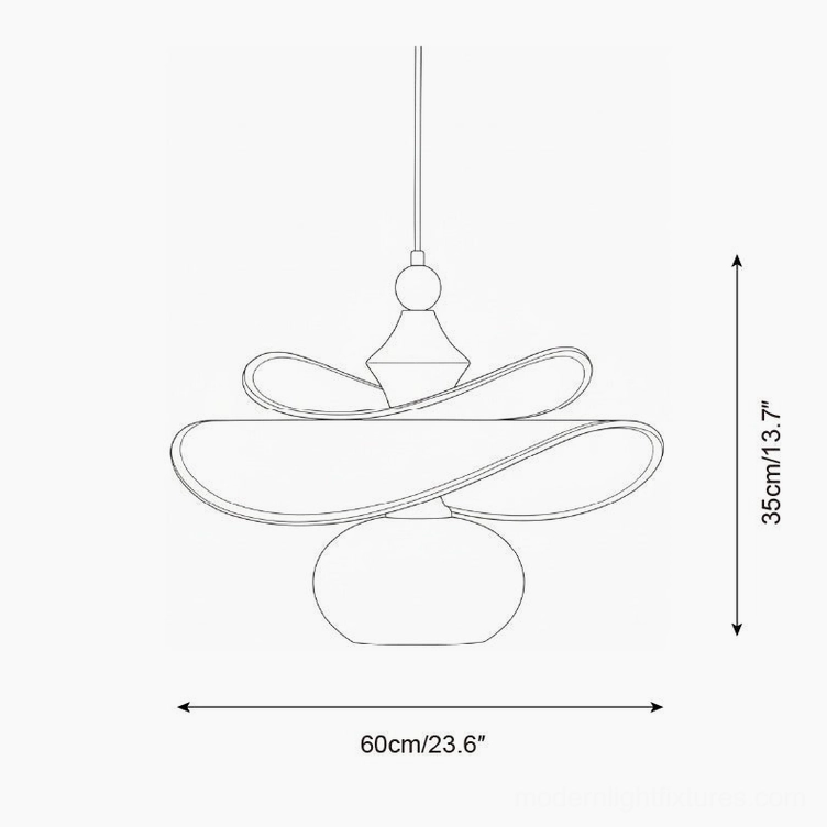 Elaren pendant light technical drawing orthographic design sketch, 60cm diameter 35cm height