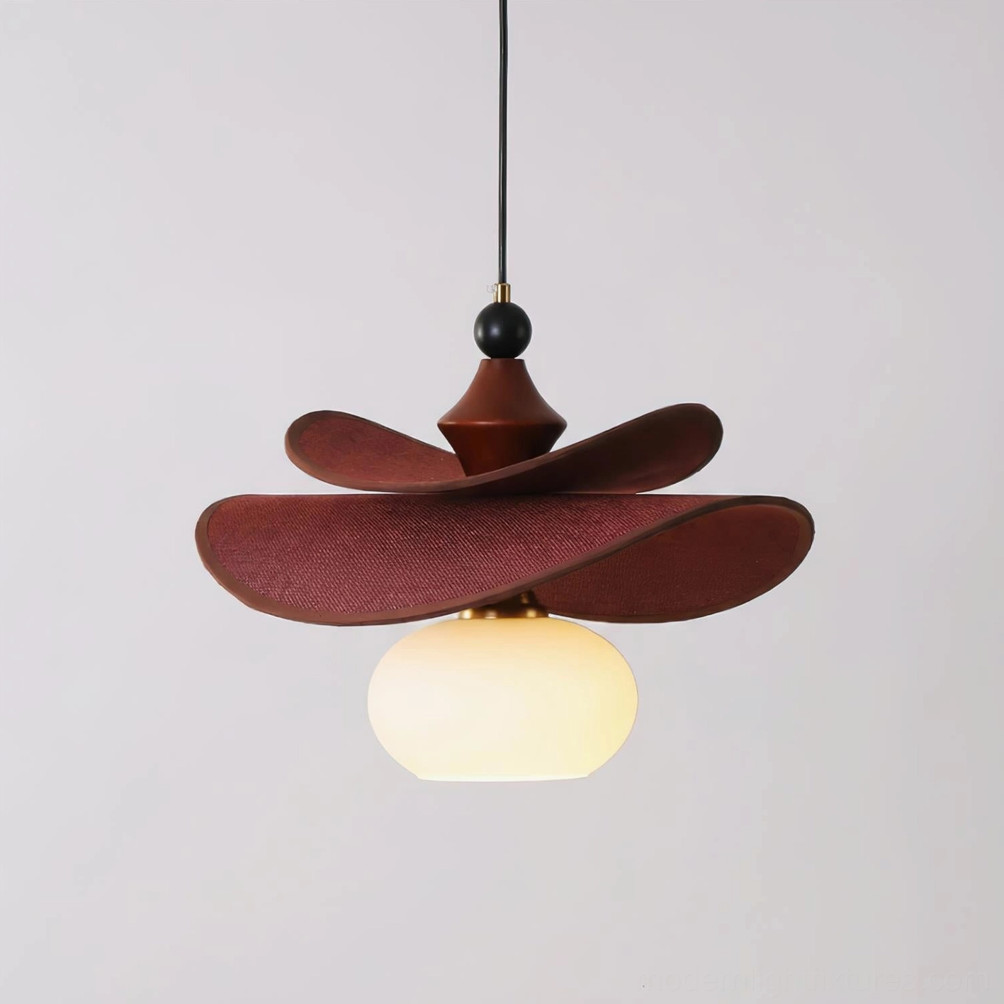 Elaren wooden pendant light white shade model, layered petal design, modern pendant fixture