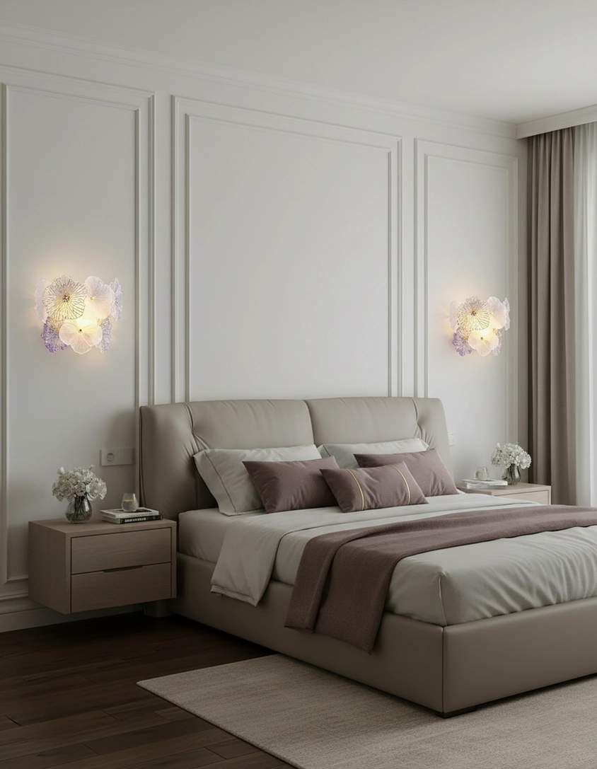 Elaria floral glass wall sconce botanical petal detail with gradient metallic accents