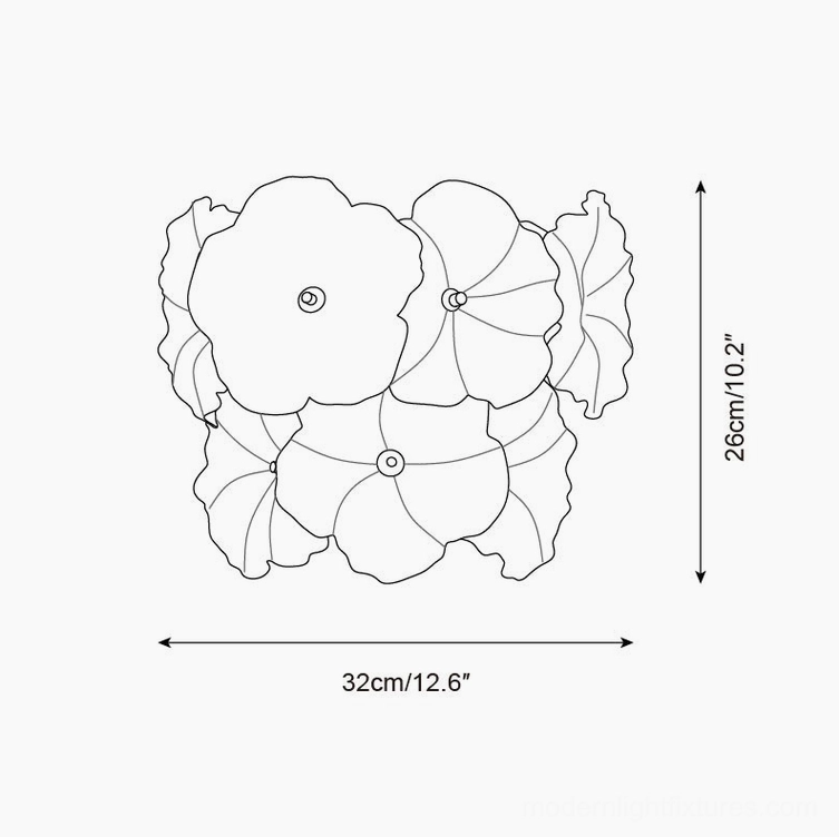 Elaria compact wall lamp technical schematic 32cm width 26cm height dimensions line drawing