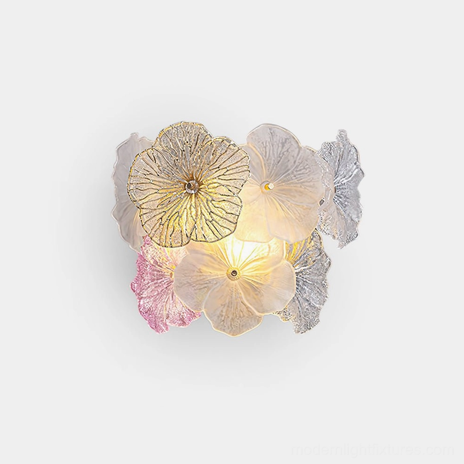 Elaria floral glass wall sconce front view with gradient flower-shaped glass shades on white background