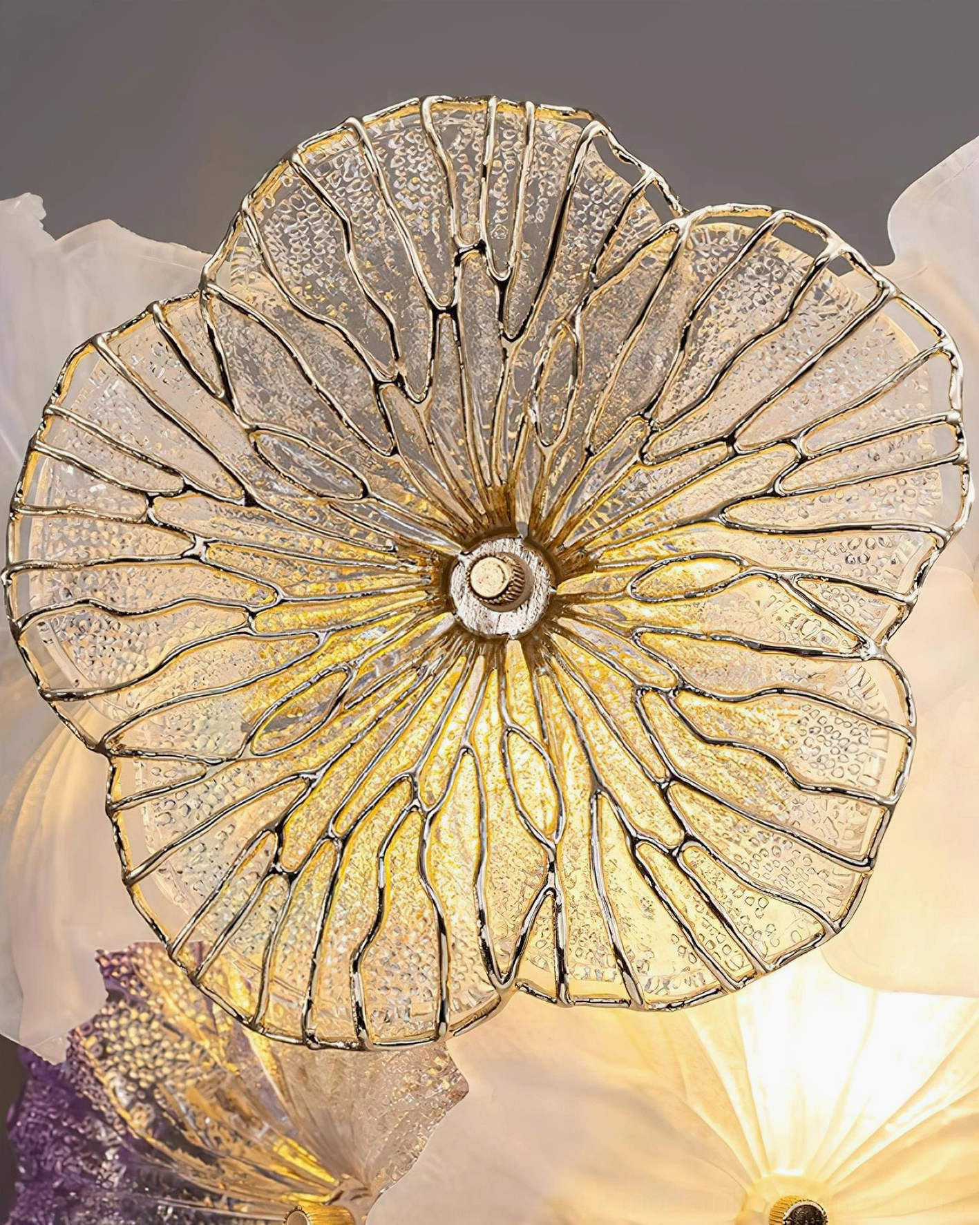 Elaria wall sconce pink gold clear gradient glass botanical petal layers