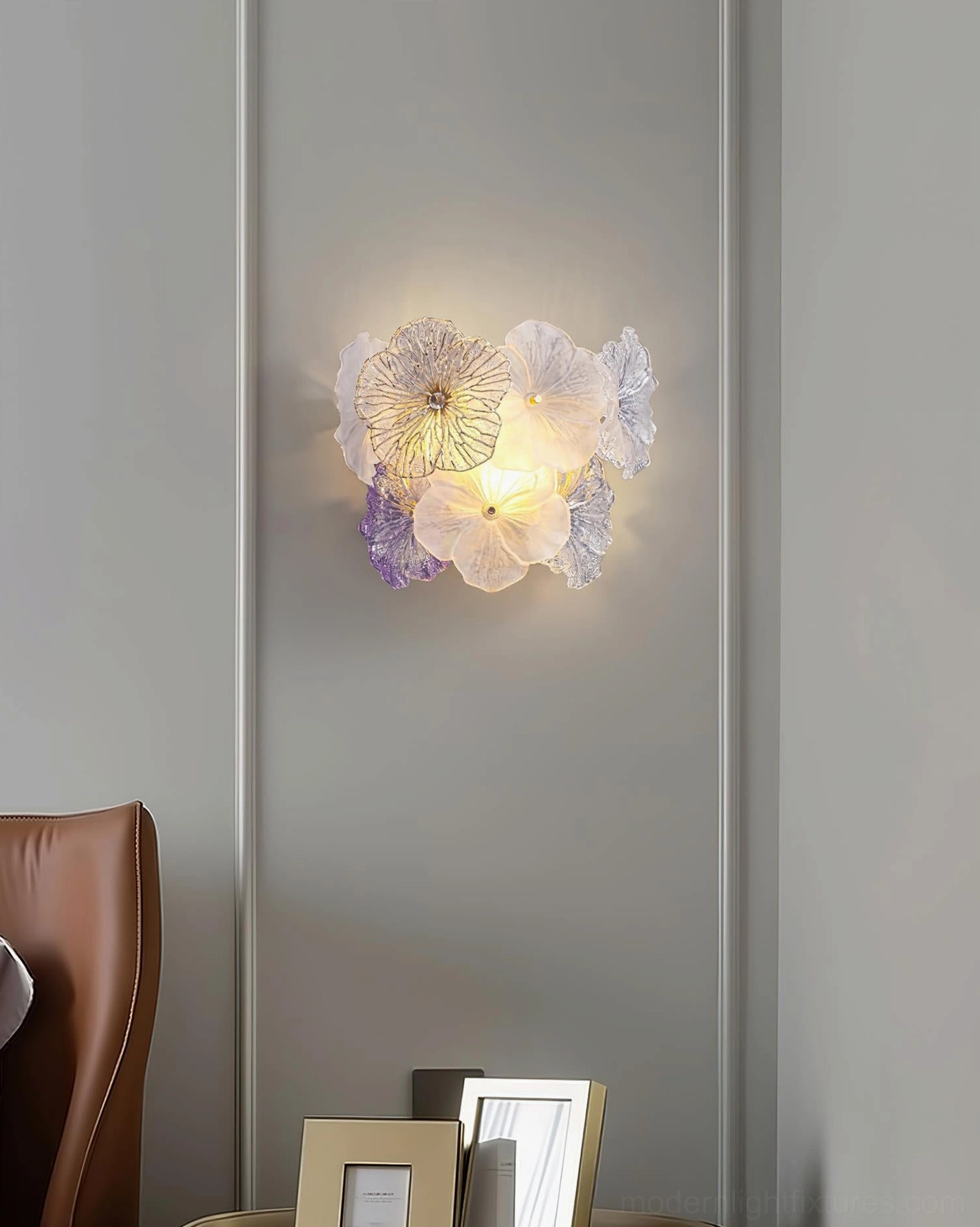 Elaria glass wall sconce petal-like disc structure sculptural modern design