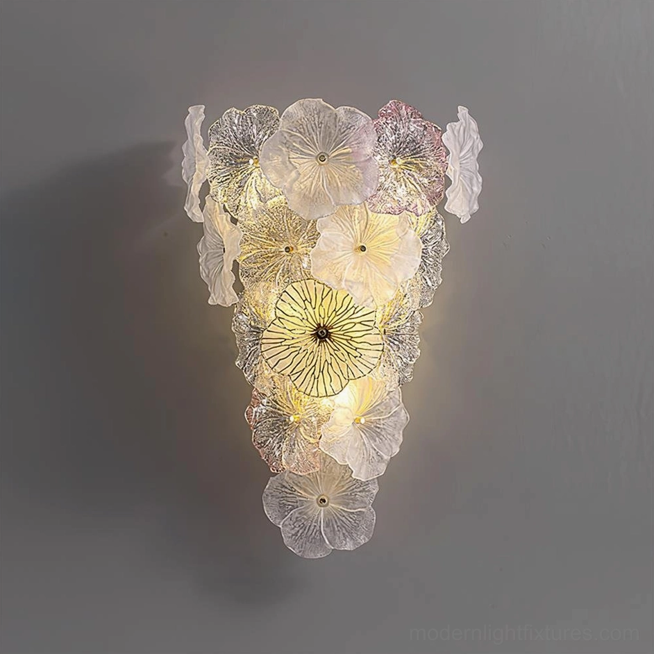 Elaria pink clear glass wall sconce romantic botanical ambient lighting fixture