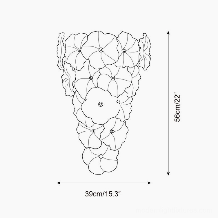 Elaria statement wall lamp technical line drawing 39cm width 56cm height product schematic