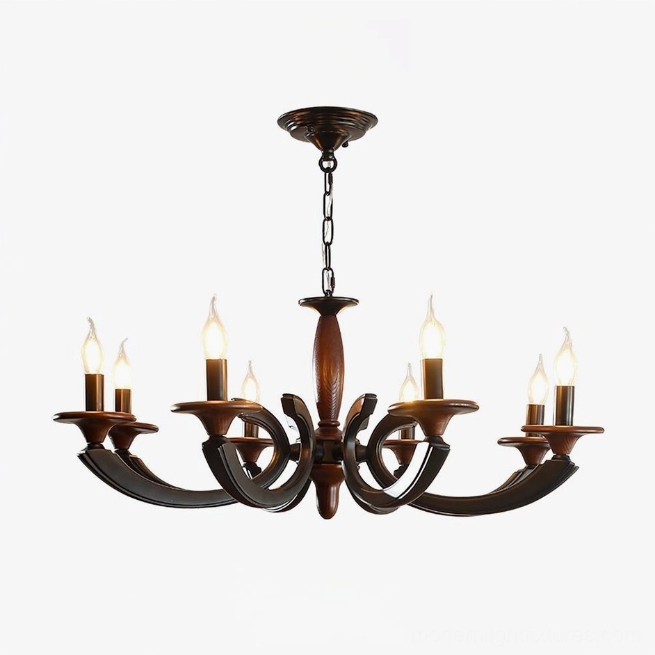 Eldric 8-head large chandelier sculptural curved arms premium wood and metal construction