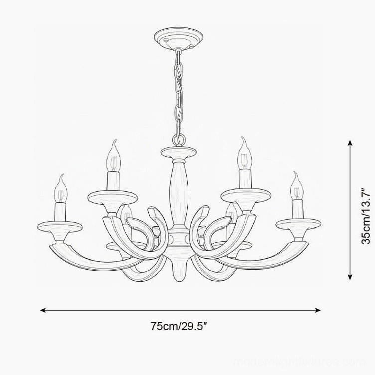 Eldric chandelier design document curved arm structure orthographic front view product specifications