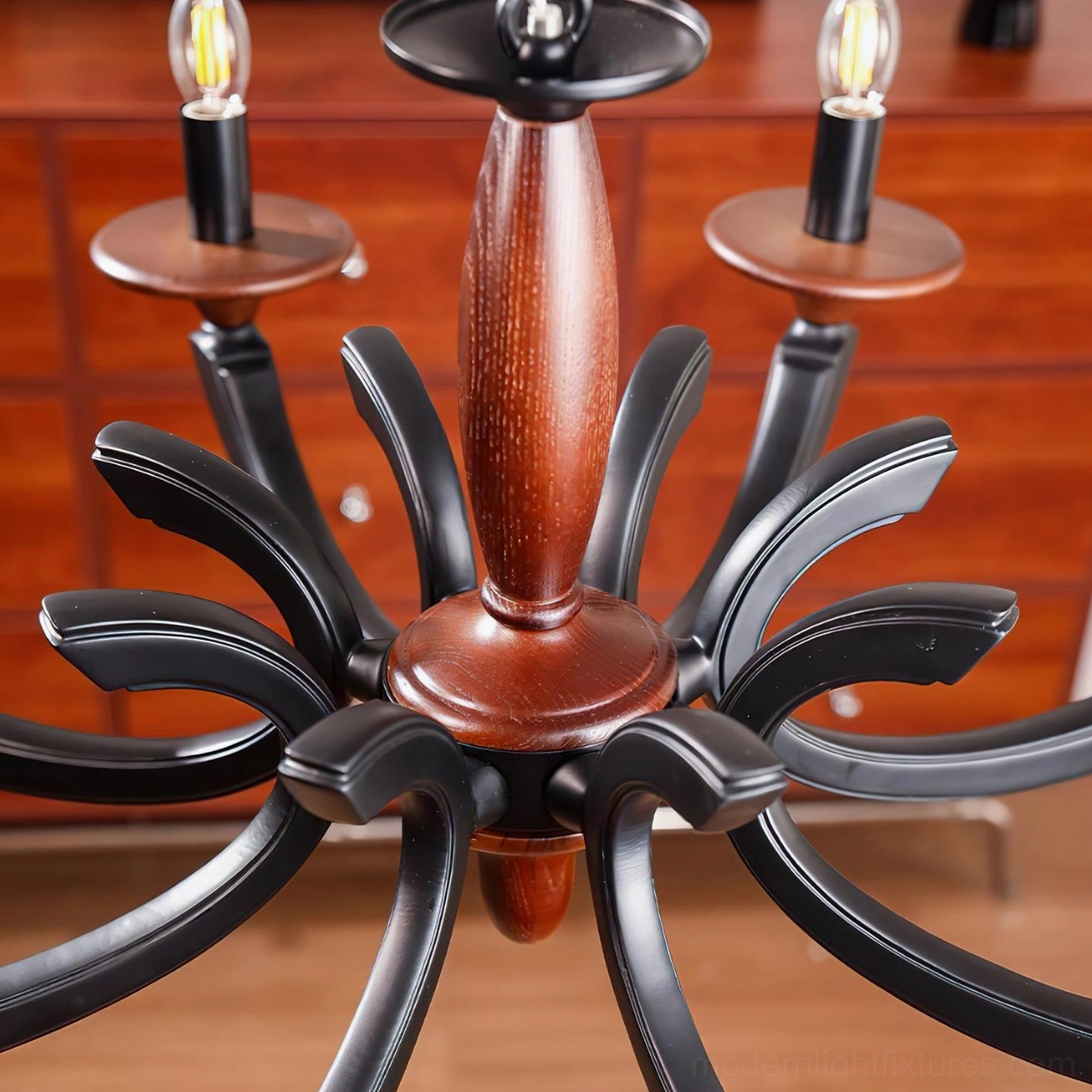 Eldric wood and metal chandelier modern classic design statement piece architectural focal point