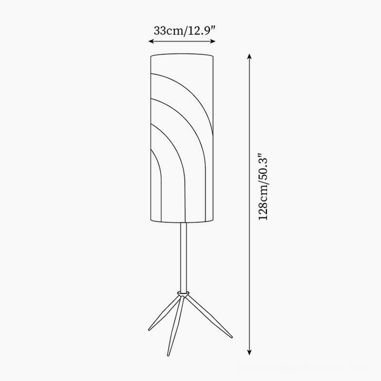 Electra floor lamp technical specification drawing showing dimensions 33cm width by 128cm height with measurement annotations