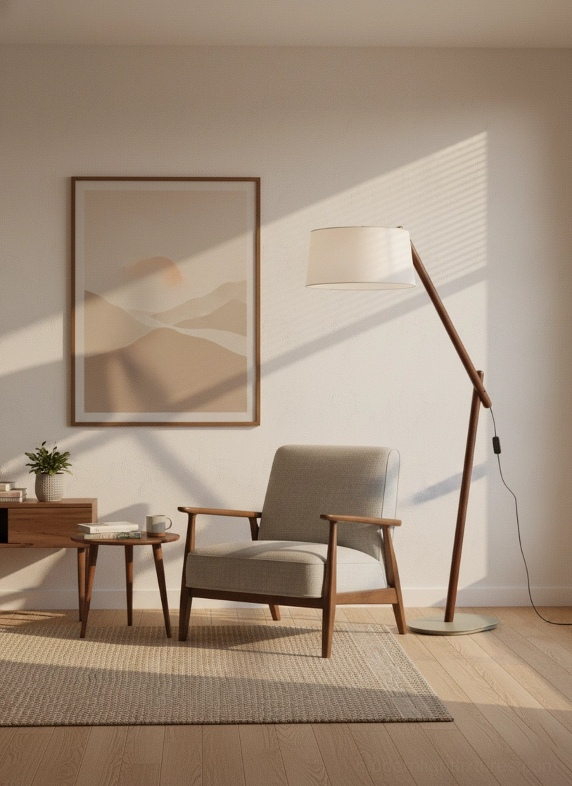 Elegant cantilever floor lamp showcasing minimalist design and sophisticated dark hue construction