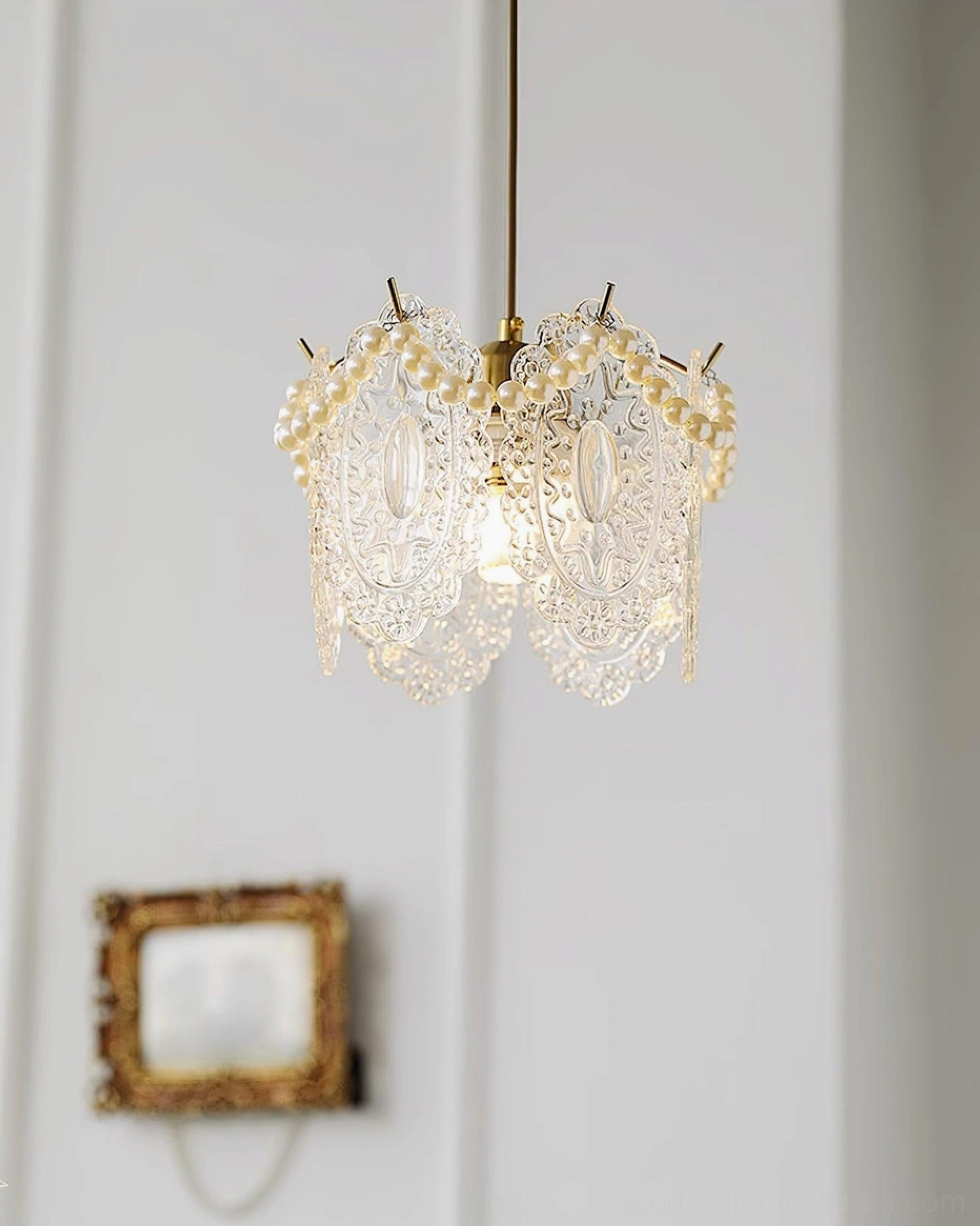 Elegant crystal petal pendant lamp displayed in contemporary bedroom creating soft romantic lighting atmosphere