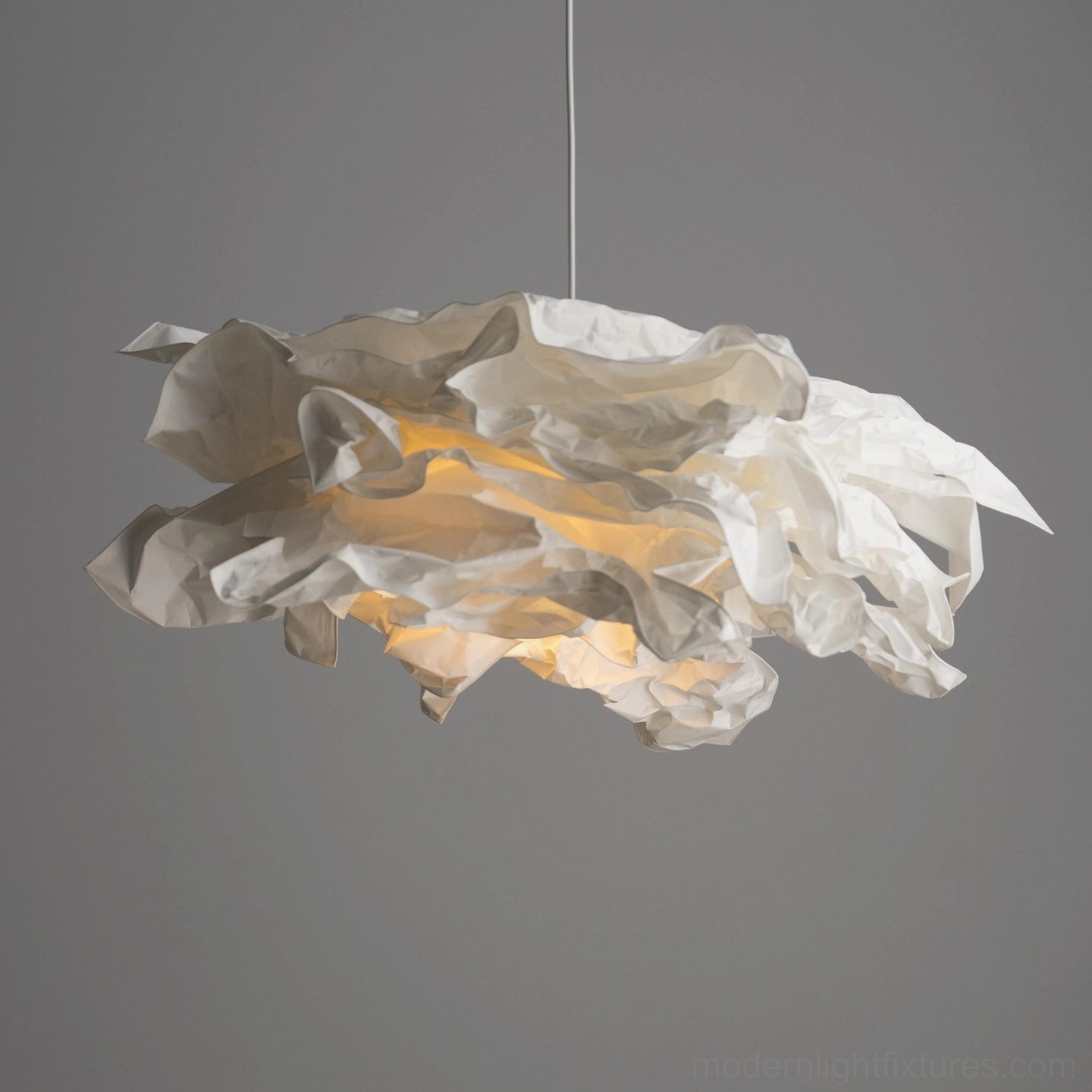 Elegant handcrafted paper pendant ceiling lamp in neutral tone modern interior setting