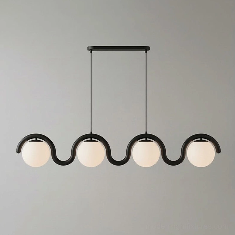 Modern linear wave pendant lighting fixture with elegant wave-shaped metal support