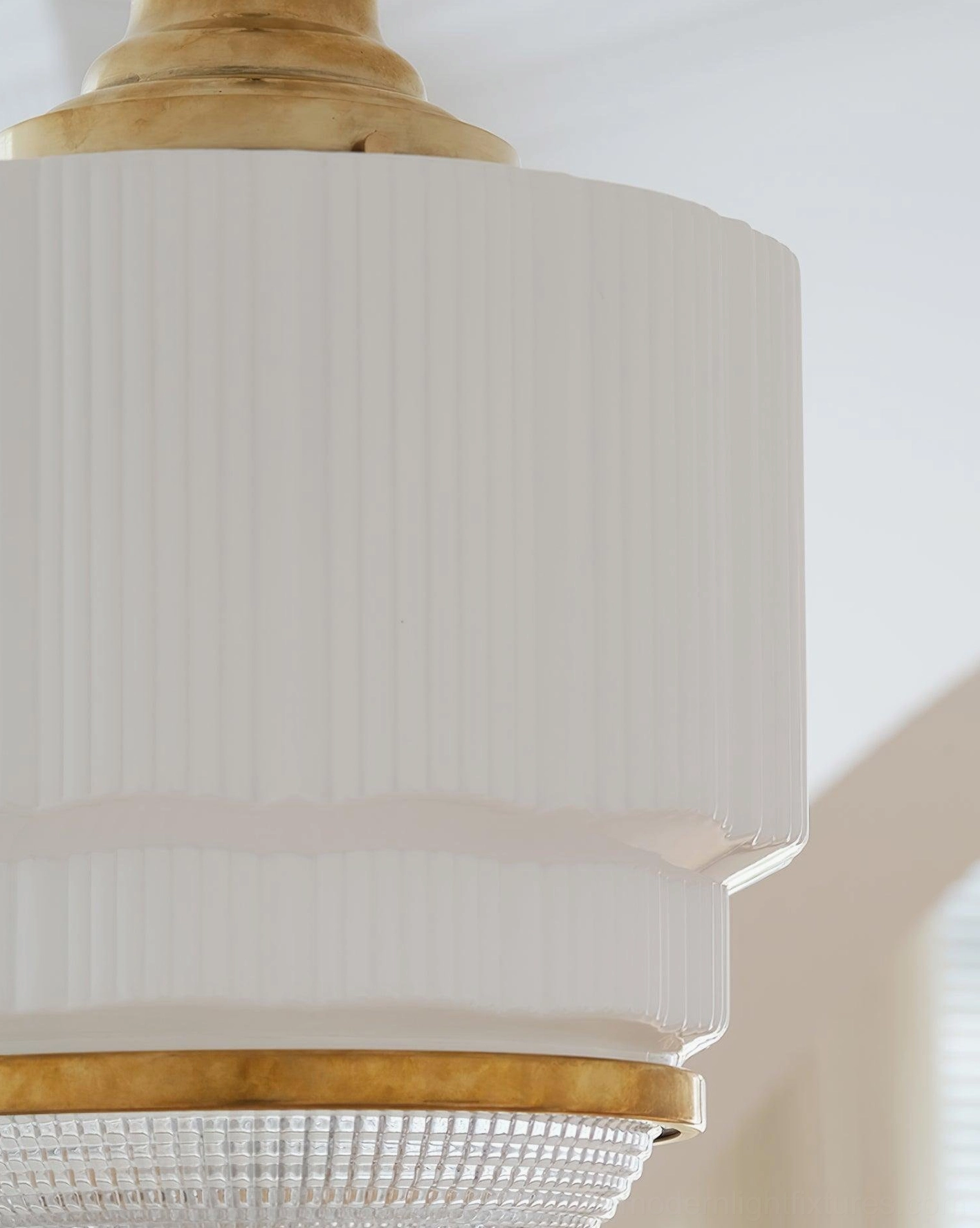 Elena Modern Pendant Light - Interior Design Context Shot - Brass and White Glass with Room Setting