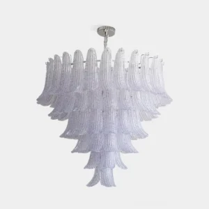 Elena tiered Murano-style glass chandelier with hand-shaped petal shades and polished chrome hardware, studio product shot on white background