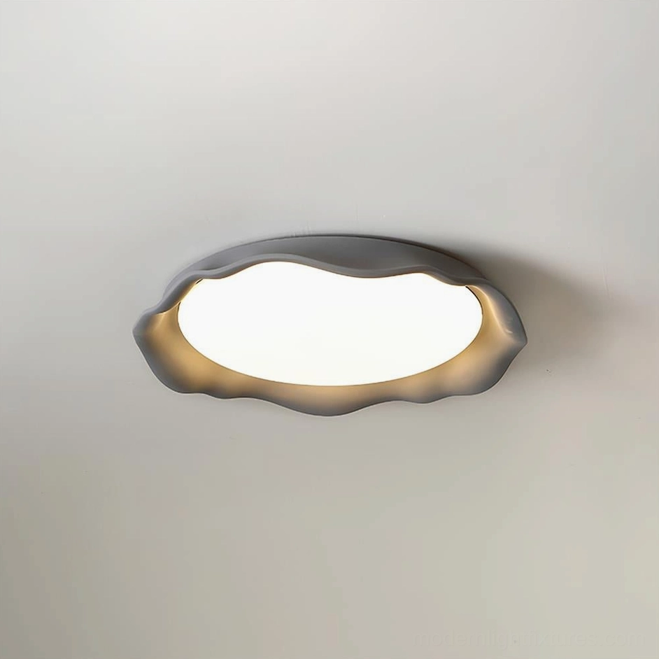 Elio scalloped ceiling light in grey finish, concrete and acrylic construction, modern minimalist flush-mount fixture