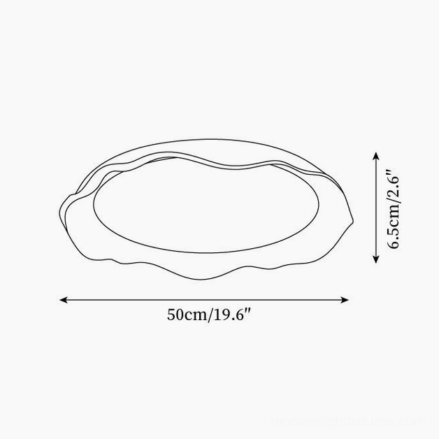 Elio ceiling light technical specifications diagram, orthographic line drawing showing 50cm diameter and 6.5cm height measurements