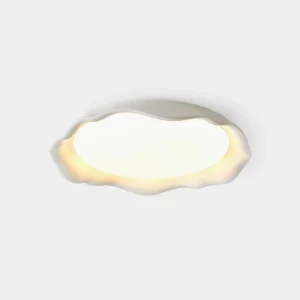 Elio scalloped concrete ceiling light with wavy edge, matte white finish, front flat view against plain white background