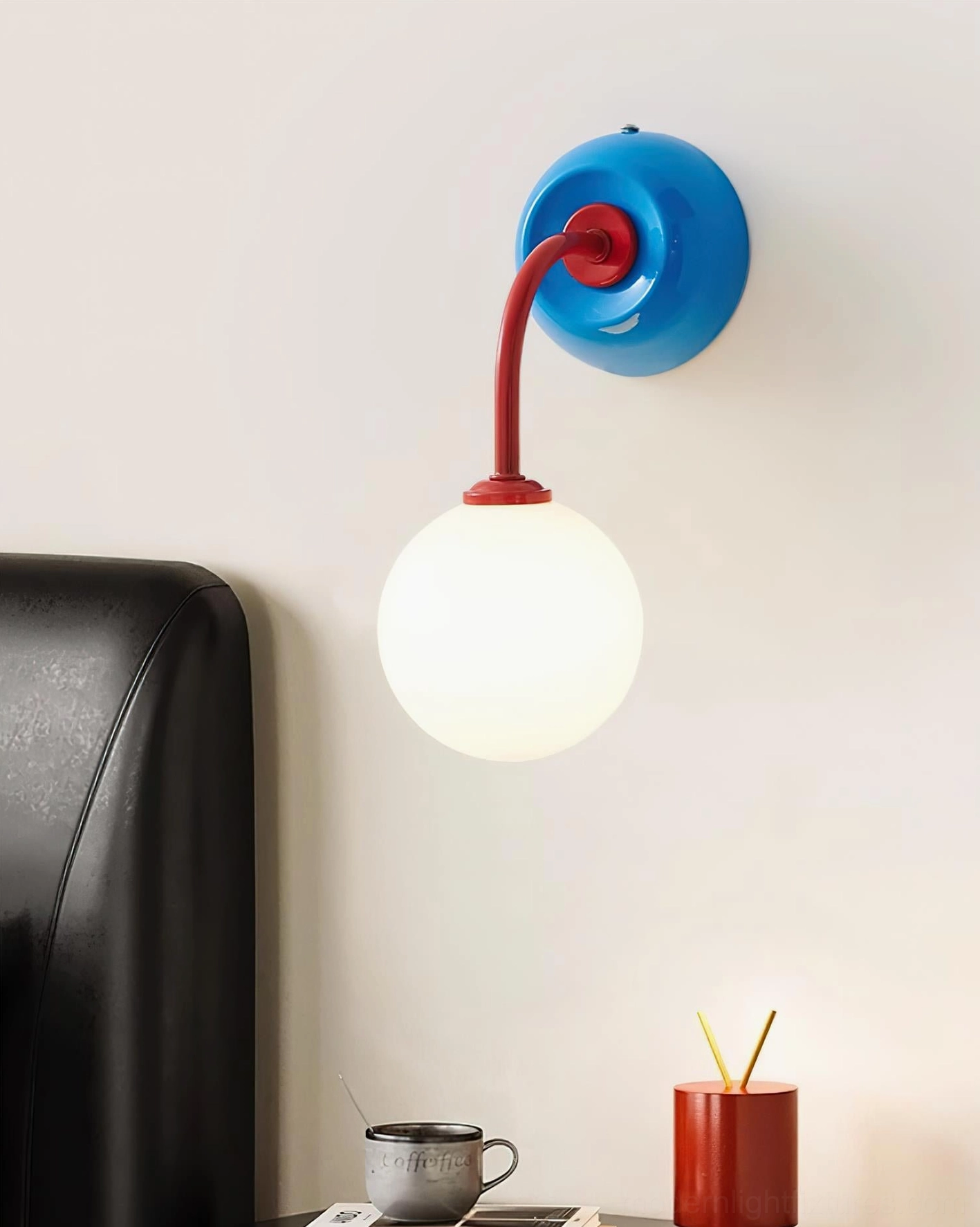 Elio retro wall sconce full view showing all color options and design versatility