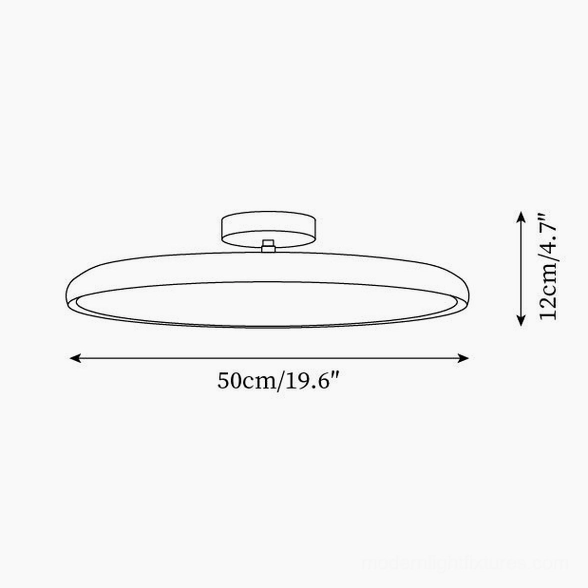 Ellos ceiling light technical specification schematic showing 50cm diameter and 12cm height dimensions