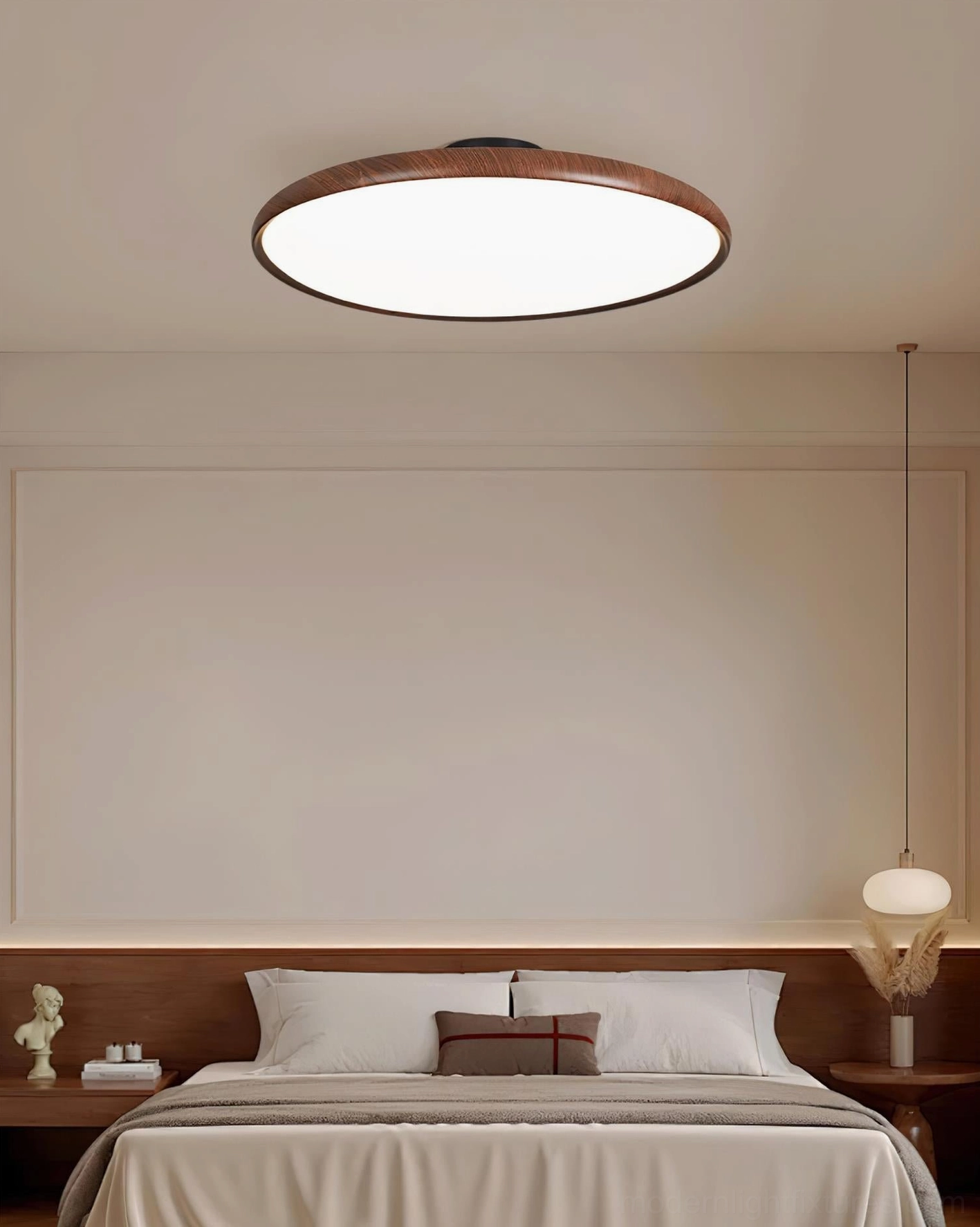 Ellos ceiling light walnut color shade and black canopy assembly detail